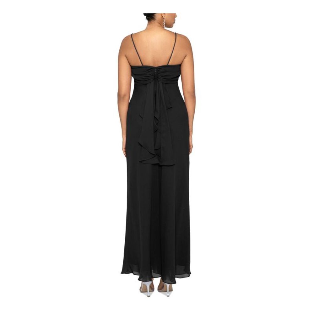 BETSY & ADAM Womens Black Draped Details Lined Spaghetti Strap Gown Dress 4 - Picture 2 of 2